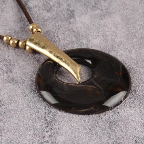 GelConnie Long Necklaces for Women Boho Large Pendant Necklace Casual Bohemian Brown Leather Choker Sweater Circle Statement Stone Necklace - style: Black Round Necklace