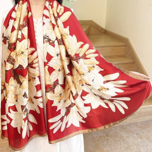 Long Silk Like Scarf Lightweight Satin Scarves Large Sunscreen Shawl Wrap for Women - color: 008.magnolia Red