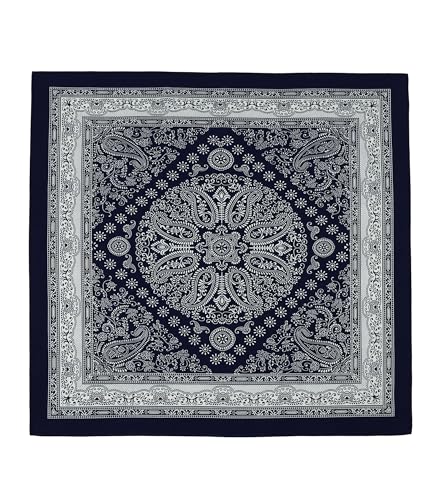 21"x21" Soft Cotton Bandana for Men and Women Unisex Head Wrap Scarf Headband Face Mask for Outdoor - color: Qm-navy Paisley