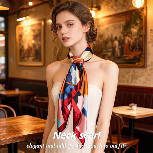 Ciormis 35" Silk Head Scarf for Women, 4 Pcs Satin Hair Scarf Square Silk Bandana Top Neck Scarves Hair Wraps for Sleeping - color: G2-printing Flower-set25