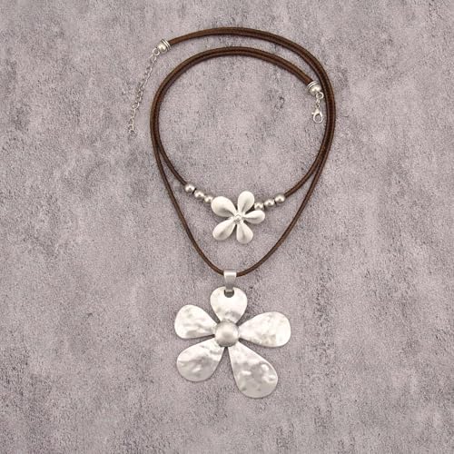 GelConnie Boho Necklaces for Women Cowgirl Necklace Stone Leather Cord Pendant Necklaces With Beads Long vintage Layered Choker Necklace - style: Flower Pendant Necklace