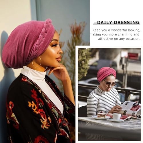 DRESHOW Turban Pre-Tied Twisted Hat Thread African Head Wraps for Black Women Chemo Cancer Cap Braid Hair Cover - color: 1 Pc Twisted Braid: Begonia Red