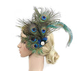 Women Bohemian Peacock Feather Hair Clip Hair Pin Elegant Fascinator Wedding Dance Party Headdress Headwear Hair Accessory Sequined Showgirl Headpiece (Style 5)