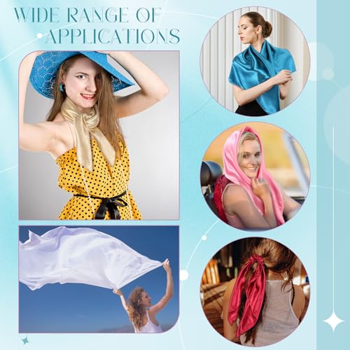 Hicarer 12 Pcs 35 Inch Satin Head Scarf Square Silk Like Neck Scarf Large Hair Scarf Silk Lightweight Hair Wrapping for Women - color: Simple Style