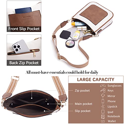 BOSTANTEN Crossbody Bags for Women Trendy Vegan Leather Guitar Strap Purse for Spring Travel - color: A05-brown With Beige