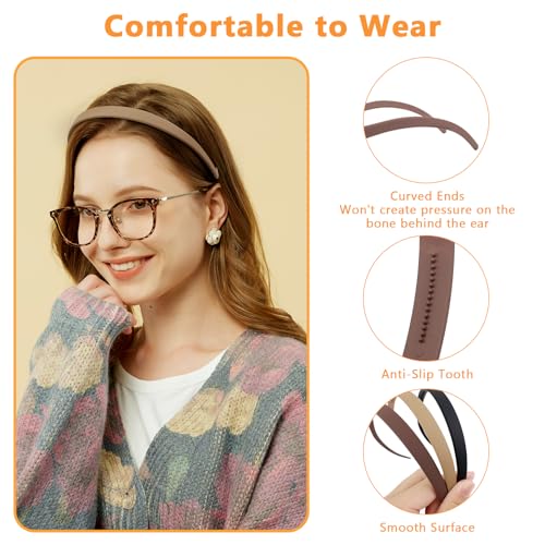 3 Pack Headbands Designed for Eyewear,Flex No Pressure Hairbands for Women Comfortable Plastic Headbands with Teeth-Matte Finish - color: Type B-Matte Finish