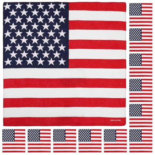 Falari 12 Pack Bandanas Multipurpose Cotton Novelty Paisley Bandana Headband for Cowboy Men Women 22 x 22 - color: .Usa