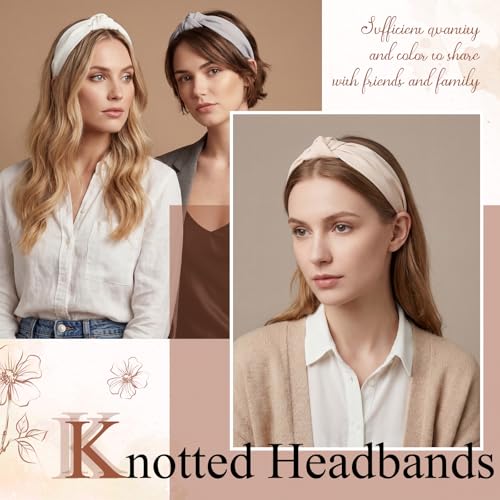 obeoby 8Pcs Headbands for Women, Fashion Knotted Headband Brown Series Wide Hairband Gifts Hair Accessories - color: black, brown, navy blue, khaki, gray, pink, beige, white