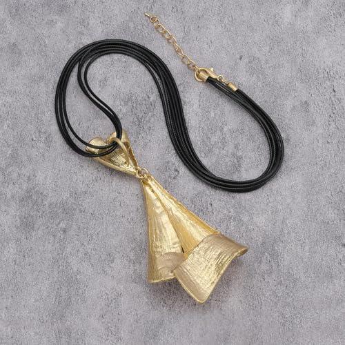 GelConnie Leather Necklace for Women Large Pendant Long Brown Necklace Circle Leather Choker Vintage Sweater Necklace Gold Chunky Boho Necklaces for Women - style: Big Boho Choker Necklace