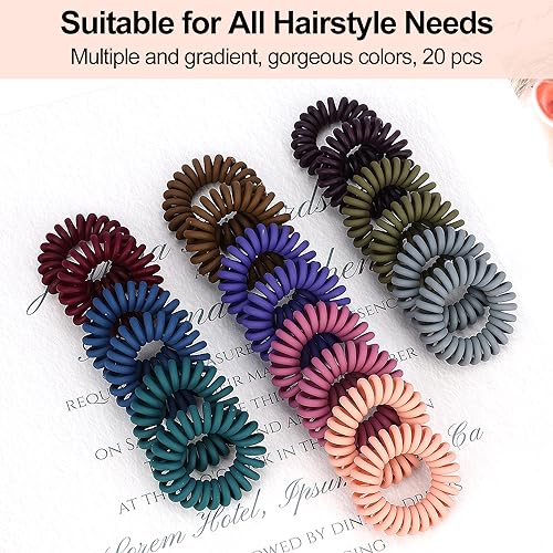 JessLab Spiral Hair Ties, 20 Pcs Traceless Phone Cord Hair Ties No Crease Spiral Bracelet Plastic Coil Ponytail Holders No-Damage Headband Hair Accessory for Girls Women Ladies (Dark Colored Matte) - color: Dark Colored Matte