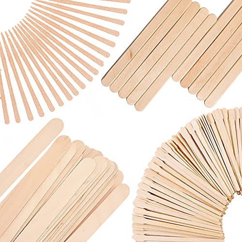Mibly 4 Style 500 Pcs Assorted Wooden Wax Sticks for Body Legs Face and Small Medium Large Sizes Eyebrow Waxing Applicator Spatulas for Home and Spa Usage - size: Assorted Pack of 500