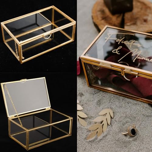 HighFree Vintage Glass Box with Lid - Clear Jewelry Glass Display Box Keepsake Box - Home Decor Decorative Box for Trinket Rings Bracelet (Gold, X-Small) - color: Gold, size: X-Small