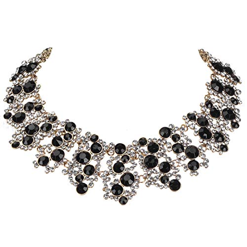 Jerollin Crystal Rhinestone/Pearl Statement Chain Necklace, Vintage Choker Bib Pendant Necklace Bohemian Bling Tassel Collar Statement Necklace for Evening Party - color: Black Crystal
