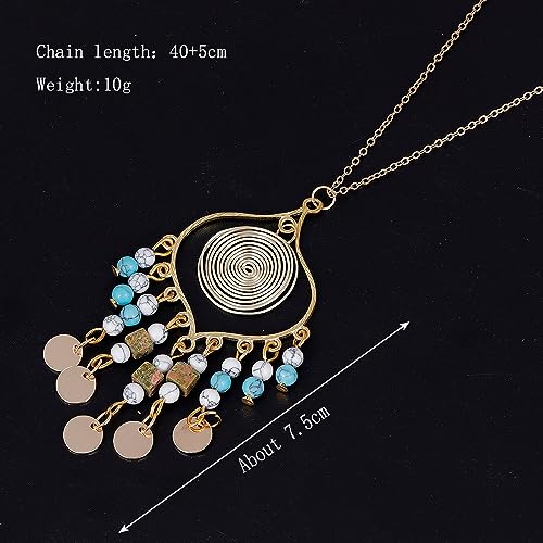Bohemian Long Tassel Turquoise Beads Water Drop Dangle Earrings For Women Vintage Sbb Copper Coil Necklace Mujer Exaggerated Earring - color: Style 3