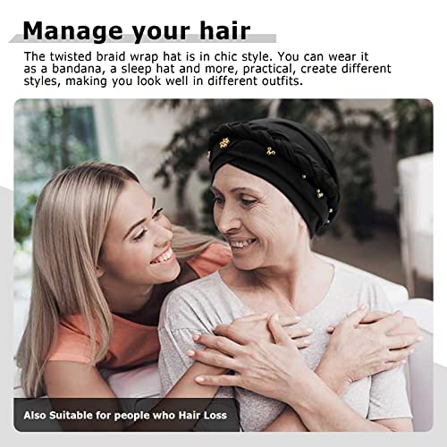 African Women Turban Caps Beanie Pre-Tied Twisted Braids Headwraps for Women Head Scarf Chemo Cancer Headwear Cap - color: 3 Pack Twisted Braid: Gold Bead (Black/Coffee)/Black