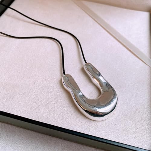 Frodete Statement Necklace for Women Chunky Gold Necklaces Long Pendant Necklace Boho Necklaces Gold Pendant Jewelry Cowboy Chic Style Cowgirl Outfit - color: Z5:Silver U Necklace
