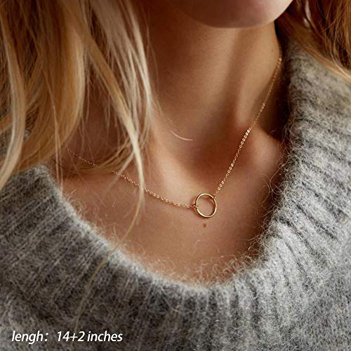 Turandoss Gold Layered Necklaces for Women - 14K Gold Plated Handmade Multilayer Bar Pearls Coin Disc Moon Butterfly Medallion Adjustable Dainty Layered Choker Necklaces for Women Jewelry - style: 3PCS - Circle&CZ Triangle&Circle Lariat