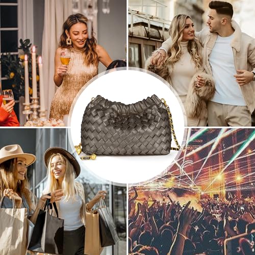 Joryin Woven Women's Crossbody Bag & Evening Purse, Trendy Dumpling Clutch & Hobo Cloud Shoulder Bag Trendy Dumpling Clutch - color: Woven Leather-metallic Taupe