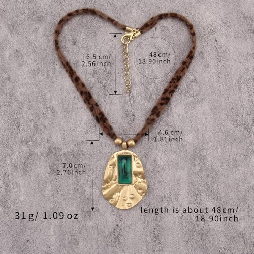 Boho Necklace for Women Adjustable Silicone Rope with Gold Beaded Pendant Chunky Handmade Vintage Jewelry - style: Vintage Green Stone Necklace