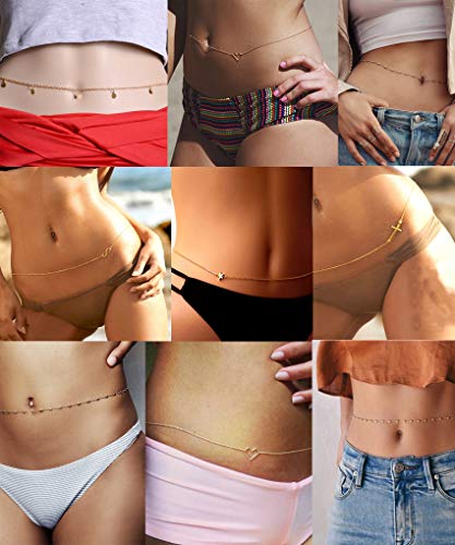 Tornito 4-8Pcs Sexy Body Chain Belly Waist Chain Necklace Summer Beach Bikini Bra Body Jewelry for Women Gold Tone - style: A2:8pcs, Gold Tone