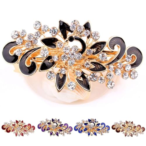 NYKKOLA Women's Multilayered Peacock Shaped Rhinestone French Barrette Hair Clip Black - color: Black