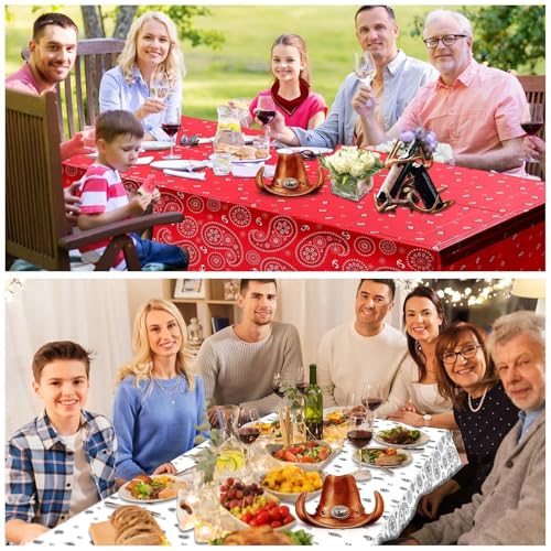 Tatuo Western Party Tablecloth Paisley Table Cover Bandana Plastic Table Cloth Rectangle Floral Tablecloth for Western Cowboy Themed Party 108 X 54 Inch(Red,Black,White,3 Pack) - color: Red,black,white