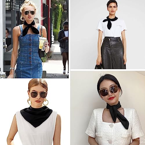 Ciormis 100% Mulberry Silk Scarf-Women's 21''/27''Square Silk Hair Head Scarf Neckerchief with Gift Packaged - color: 21''x 21''-style 04-black