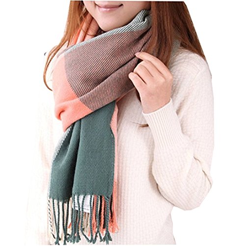 Loritta Womens Scarf Fashion Long Plaid Shawls Wraps Big Grid Winter Warm Lattice Large Scarves Gifts - color: B-pink Green Lattice