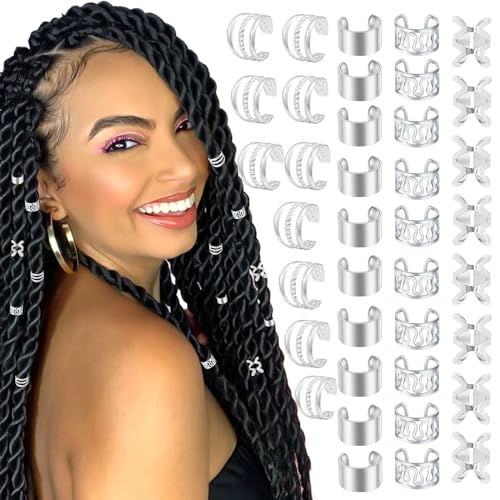 40PCS Hair Jewelry for Braids Silver Hair Cuffs Rings Multi Shape Loc Dreadlock Beads Adjustable Braid Accessories for Women and Girls - color: Gold-6
