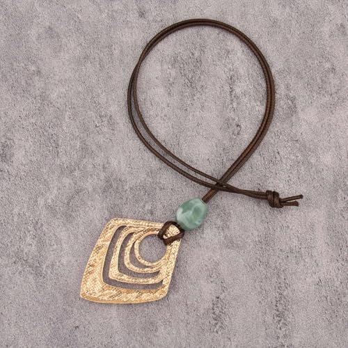 GelConnie Leather Necklace for Women Round Wooden Pendant Long Leather Choker Vintage Sweater Necklace Gold Chunky Boho Necklaces for Women - style: Chunky Boho Pendant Necklace
