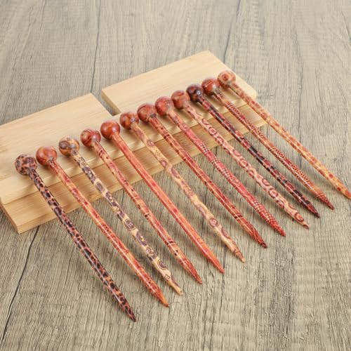 12 PCS Wooden Hair Sticks, Boho Vintage Japanese Chinese Hairpin Decorative Hanfu Pins Bun Holders Hair Chopsticks for Women Girls Chignon Bun Updo Hairstyle Accessories