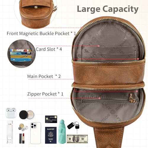 APHISON Small Sling Bag Fanny Packs Cell Phone Purse Vegan Leather Crossbody Bags for Women Chest Bag with Adjustable Strap BROWN - color: 10-brown2