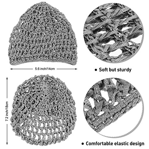 Geyoga 4 Pieces Mesh Crochet Hair Net Rayon Knit Snood Hat Thick Short Women Hairnet Snoods Cover Ornament for Sleeping (Black, Gray) - color: Black, Gray