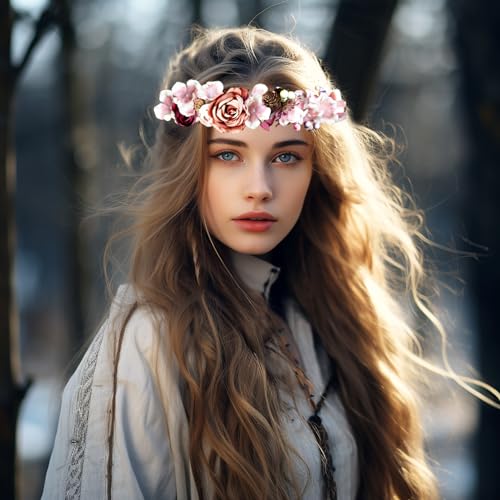Vivivalue Fairy Floral Crown Woodland Elf flower Headband Elven Wreath for Women Halloween Wedding Cosplay Photo Props Renaissance Brown - color: 6