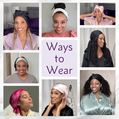 100% Mulberry Silk Head Scarf Large 36" - 19 Momme Women's Hair Wrap for Sleeping, Reduce Frizz & Damage, Natural Soft Silk - color: Magenta