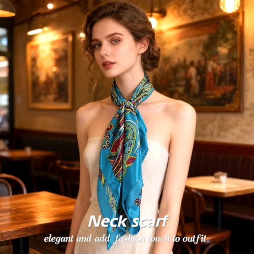 Ciormis 35" Silk Head Scarf for Women, 4 Pcs Satin Hair Scarf Square Silk Bandana Top Neck Scarves Hair Wraps for Sleeping - color: B1-cashew-set1
