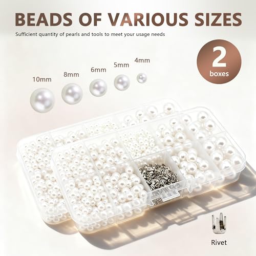 Pearl Setting Machine Hand Press Tools 2 Boxes White No Holes Pearl Beads with Rivet Studs Screw Heads L Hexagon Wrench for Decorating Clothes Hat Trousers Dresses Bag Hair Band DIY Crafts (Pink) - color: Pink
