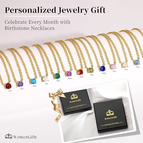 WomenGifts Layered Gold Necklaces for Women, 14K Gold Sterling Silver Plated Dainty Pendant Necklace Set Non Tarnish, Chunky Stackable Cuban Chain Choker, Trendy Birthstone Vacation Jewelry Gift - color: Gold, style: Cubic Zirconia-Created Pink Tourmaline