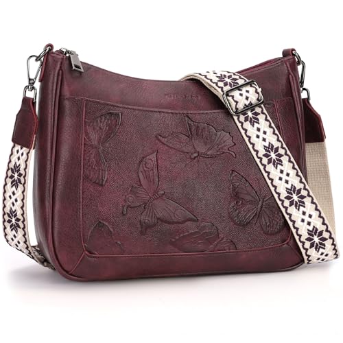 KITEVIUN Crossbody Bags for Women Trendy, Vegan Leather Medium Butterfly Hobo Purse, Women's Shoulder Handbags - color: Grape Purple