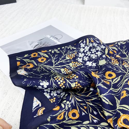 Women's Small 21 inch 100% Silk Scarf Bandana for Head Neck Hair | 100% Mulberry Silk Lightweight Designs Gift-Ready Packaging For Hair Fashion 21"x21" Printed - color: 302navy Orange