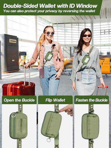 Tiostep Clip and Go Strap for Phone with Wallet Crossbody Phone Lanyard Adjustable and Detachable RFID Wristlet Wallet with ID Window and Zipper, Green - color: Green, size: Medium