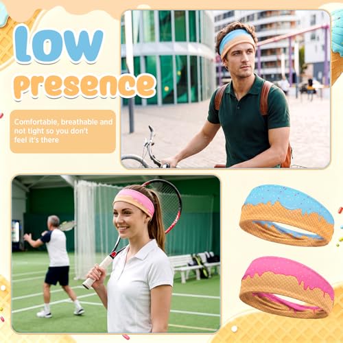 18 Pcs Sports Sweatbands for Men Women Camo Headbands Workout Non Slip Headbands Breathable Head Band Fitness Stretchy Unisex Hairband for Yoga Running Cycling Ball - color: Ice Cream