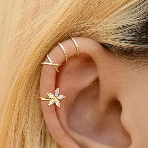 Ear Cuffs Non Piercing 14K Gold Plated Ear Cuff Earrings for Women Trendy Clip on Cartilage Earring Stacks Non Pierced Adjustable Fake Earrings Set Jewelry - color: A3:Gold Ear Cuff
