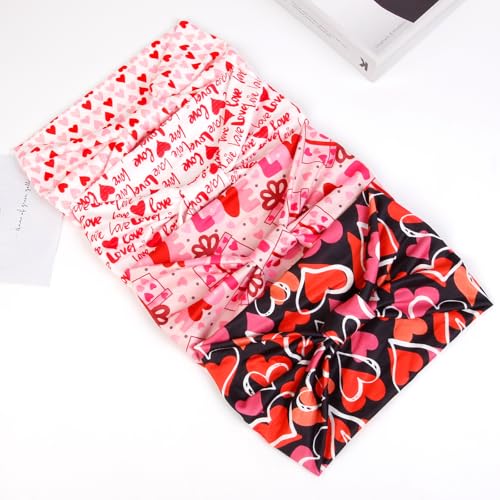 Huachi 4 Packs Valentine Headbands for Women Wide Knotted Valentine Heart Headbands Trendy Love Head Bands for Women’s Hair Large Bandana Hairbands Valentines Gifts Hair Accessories - color: Valentine