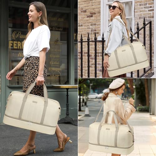 IBFUN Weekender Bags for Women, Travel Duffle Bag with Shoe Compartment Carry on Weekender Overnight Duffel for Weekend Travel Business Trip 3PCS - color: E2-Khaki
