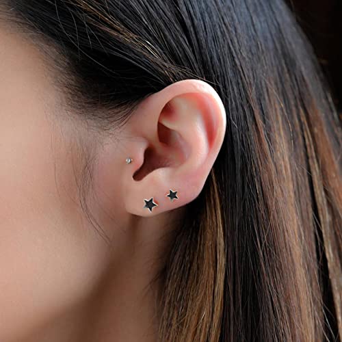 3 Pairs 925 Sterling Silver Star Stud Earrings for Women,Tiny Simple Geometric Stud Earrings Set Small Hypoallergenic Cartilage Tragus Ear Jewellery for Men (3/4/5mm) - color: 04 Silver-3 Pairs-dangle & stud