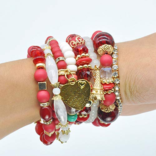 Bohemian Bracelet Sets for Women - 6 Sets Stackable Stretch Bracelets Multi-color Boho Jewelry for Women Hippie Bracelets Dainty Jewelry - color: Bohemian stackable bracelet