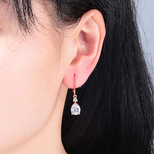 CiNily Teardrop Leverback Dangle Earrings for Women Hypoallergenic 14K Gold Plated Cubic Zircon Drop Earrings Fashion Crystal Earrings for Girls Jewelry Christmas Gifts - color: Rose Gold-White CZ