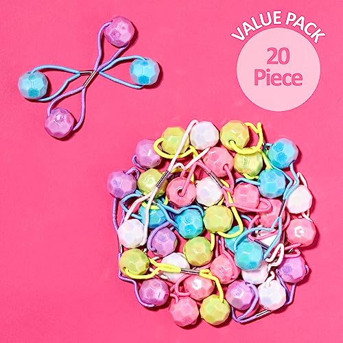 20pc Ponytailers Ponytail Balls Hair Elastics,16mm Diamond-Value Pack | Gem-Shaped Pastel Multicolored Twin Hair Beads Bauble Hair Ties Ponytail Holders, Toddler Kids Hair Ties - color: Pastel