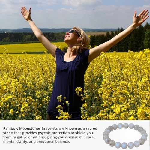 ANAYA AGATE Healing Crystal Bracelet for Women and Men – 8mm Round Beaded Bracelet for Men and Women – Unisex Stretchy Gemstone Bracelet for Healing and Protection - color: Moonstone